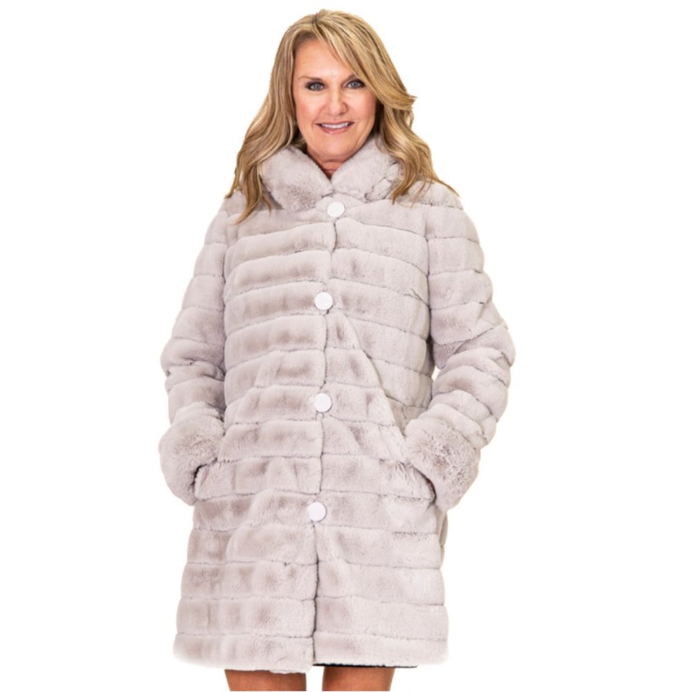 Reversible Silver Faux Sheared Beaver 36" Parka